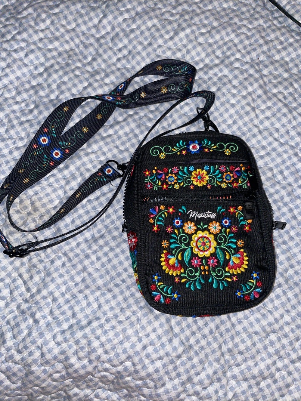 Meadow Black Embroidered Crossbody Bag by